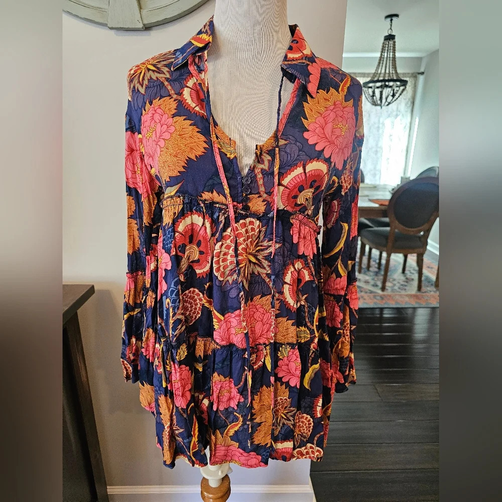 Jaase Women's Size XS Fall Floral Boho Flowy Hippie Top Rayon New w/ Tag
